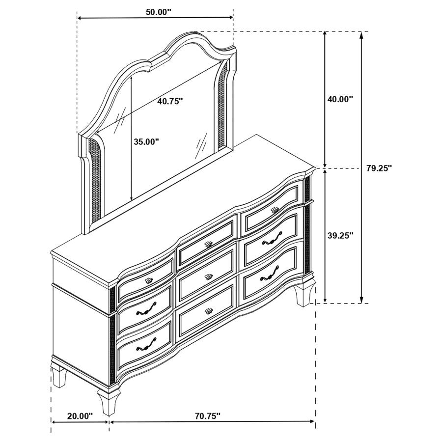 Evangeline 9-drawer Dresser with Mirror Silver Oak - Home & Sleep Outlet