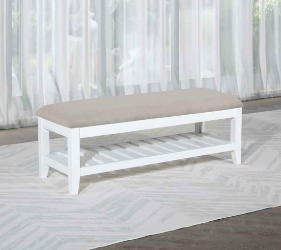 Bexhill Upholstered Rectangular Bench with Shelf White