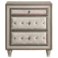 Antonella Upholstered 3-drawer Nightstand Ivory and Camel