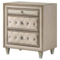 Antonella Upholstered 3-drawer Nightstand Ivory and Camel