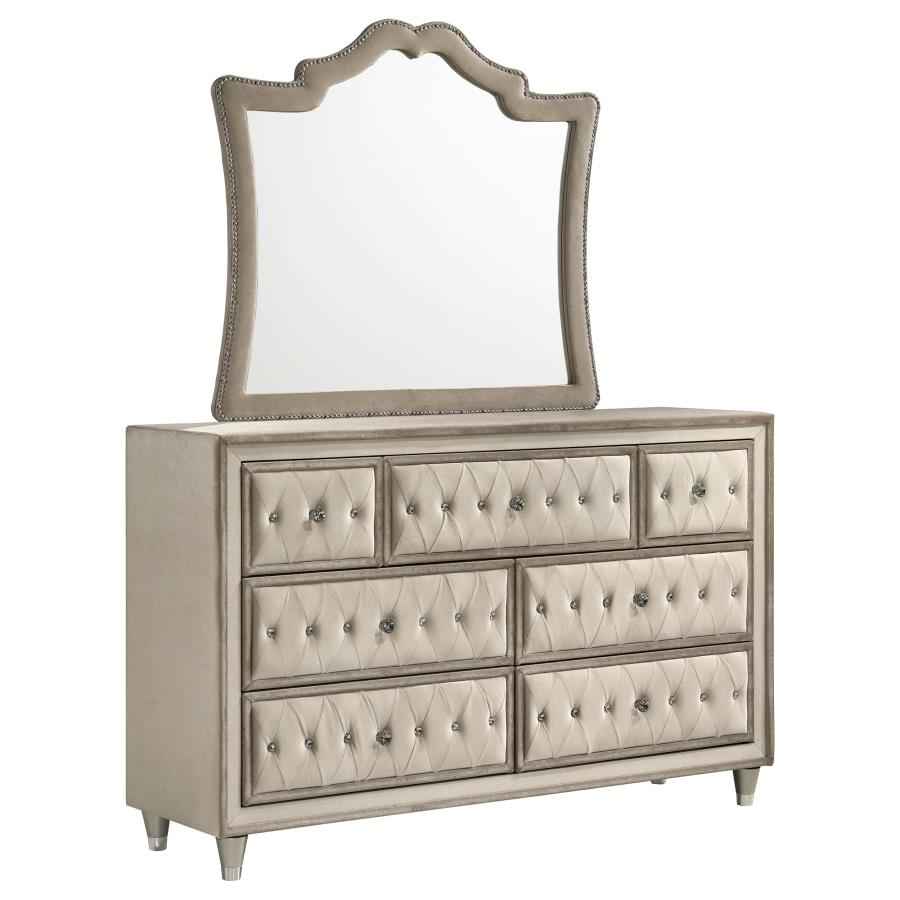 Antonella 7-drawer Upholstered Dresser with Mirror Ivory