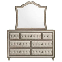 Antonella 7-drawer Upholstered Dresser with Mirror Ivory