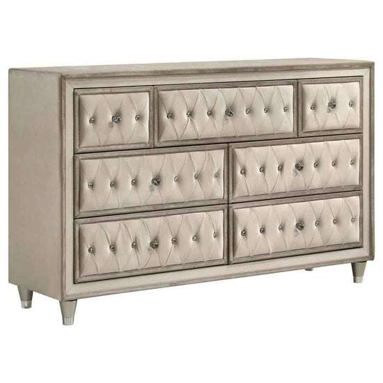 Antonella 7-drawer Upholstered Dresser Ivory and Camel