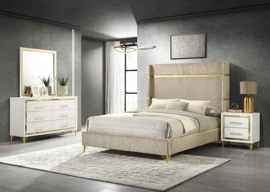 Lucia 4-piece Eastern King Bedroom Set Beige and White - Home & Sleep Outlet