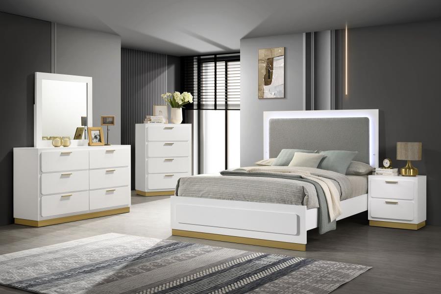 Caraway Wood California King LED Panel Bed White - Home & Sleep Outlet