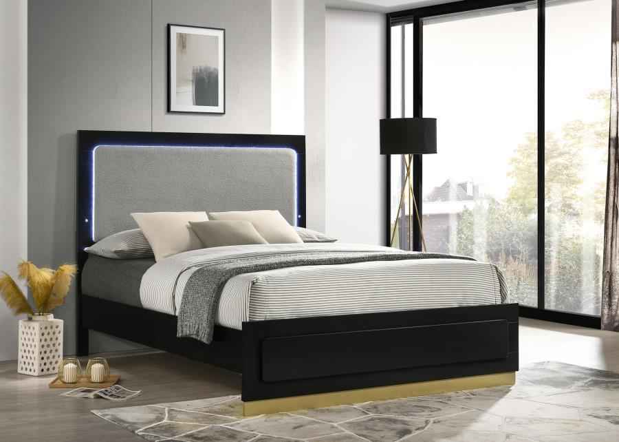 Caraway Wood Queen LED Panel Bed Black - Home & Sleep Outlet