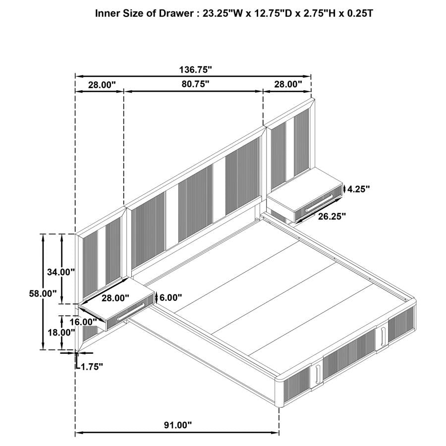 Terrace California King Wall Panel Storage Bed Ash Brown