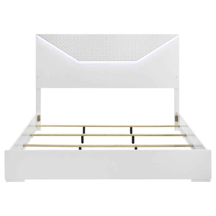 Ives Eastern King Panel Bed LED Headboard White High Gloss