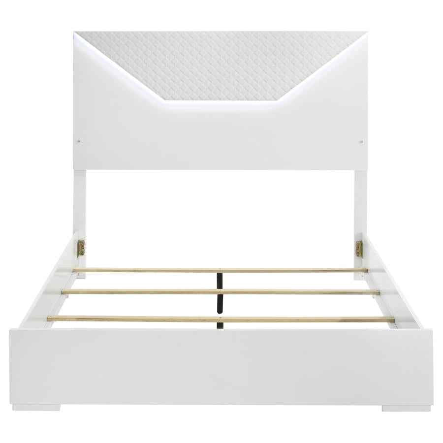 Ives Queen Panel Bed LED Headboard White High Gloss