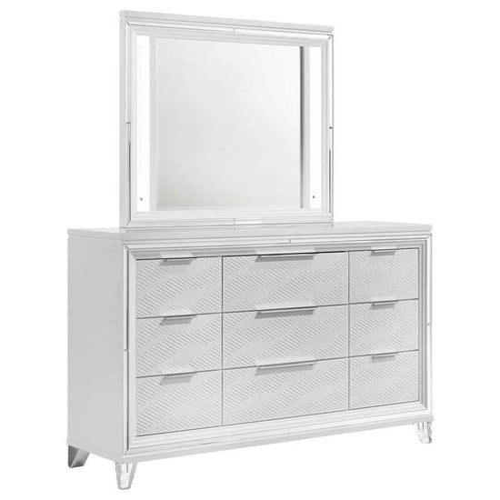 Marmore 9-drawer Dresser and LED Mirror White