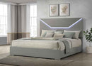 Ives Eastern King Panel Bed LED Headboard Grey High Gloss