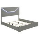 Ives Eastern King Panel Bed LED Headboard Grey High Gloss