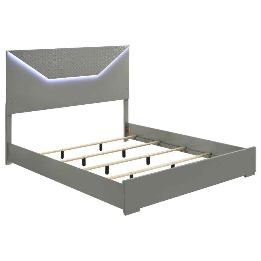 Ives Eastern King Panel Bed LED Headboard Grey High Gloss