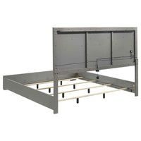 Ives Eastern King Panel Bed LED Headboard Grey High Gloss