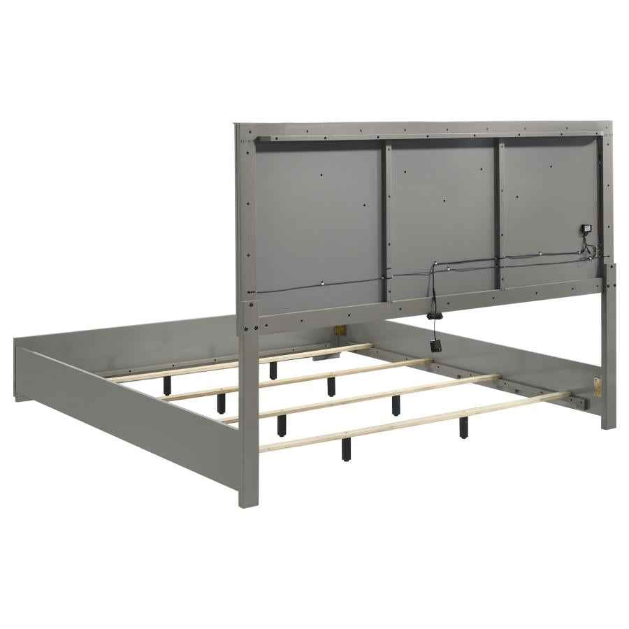 Ives Eastern King Panel Bed LED Headboard Grey High Gloss