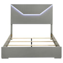 Ives Queen Panel Bed LED Headboard Grey High Gloss