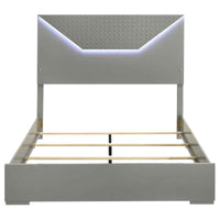 Ives Queen Panel Bed LED Headboard Grey High Gloss