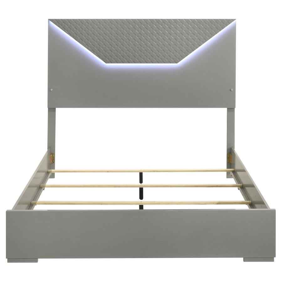 Ives Queen Panel Bed LED Headboard Grey High Gloss
