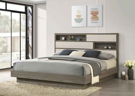Fenwick Eastern King Bed Bookcase Headboard Grey Oak