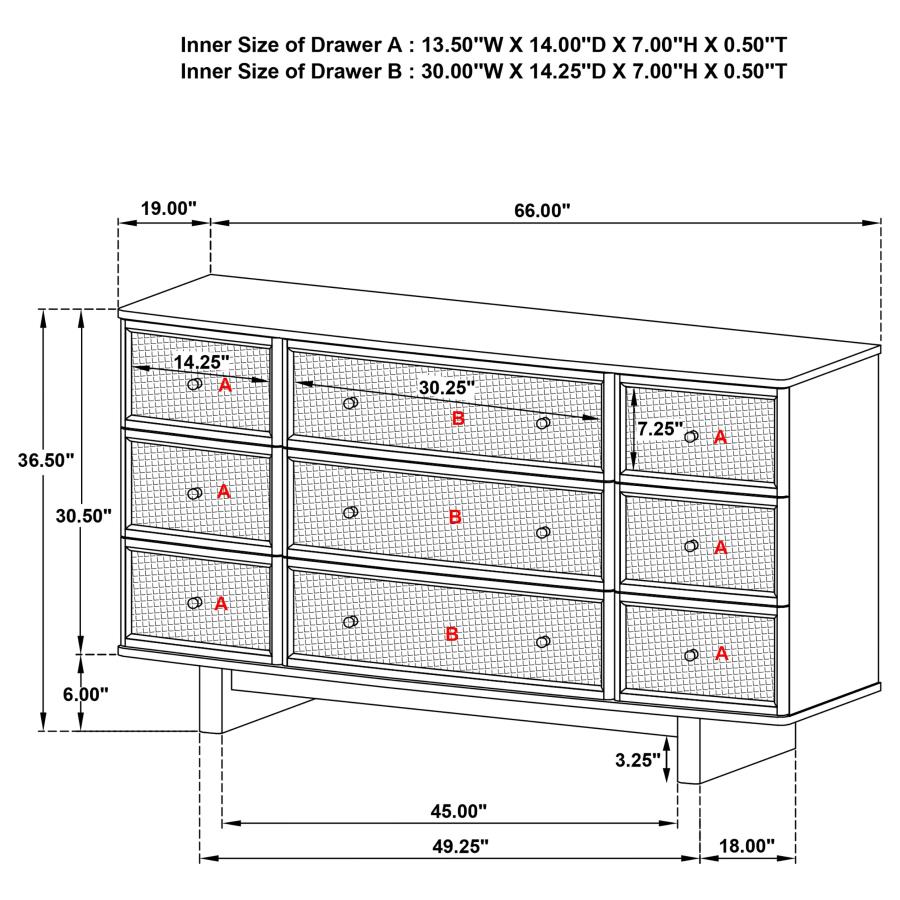Kailani 9-drawer Dresser Cabinet Beige Oak
