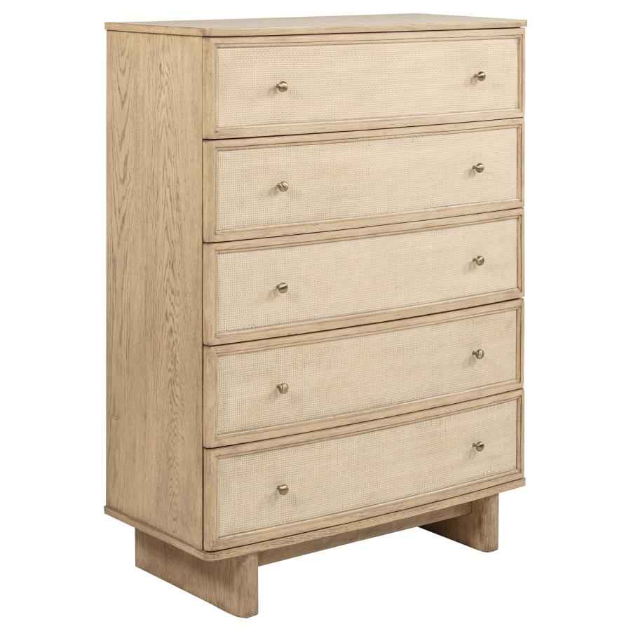 Kailani 5-drawer Bedroom Chest of Drawers Beige Oak - Home & Sleep Outlet