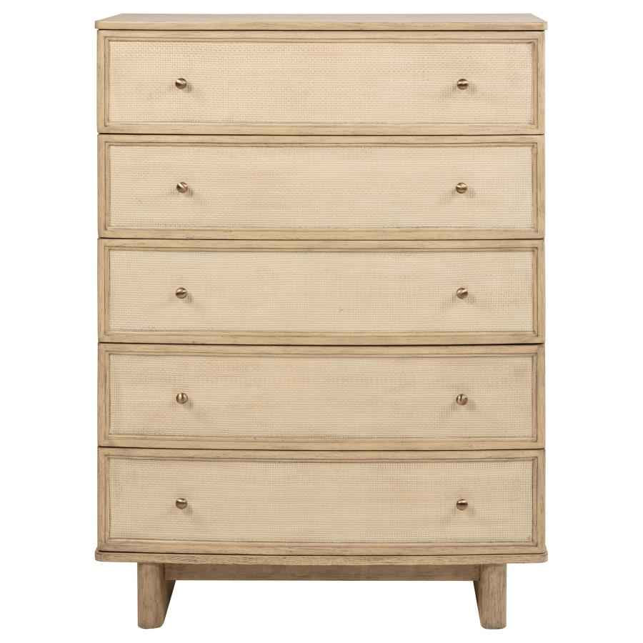 Kailani 5-drawer Bedroom Chest of Drawers Beige Oak - Home & Sleep Outlet