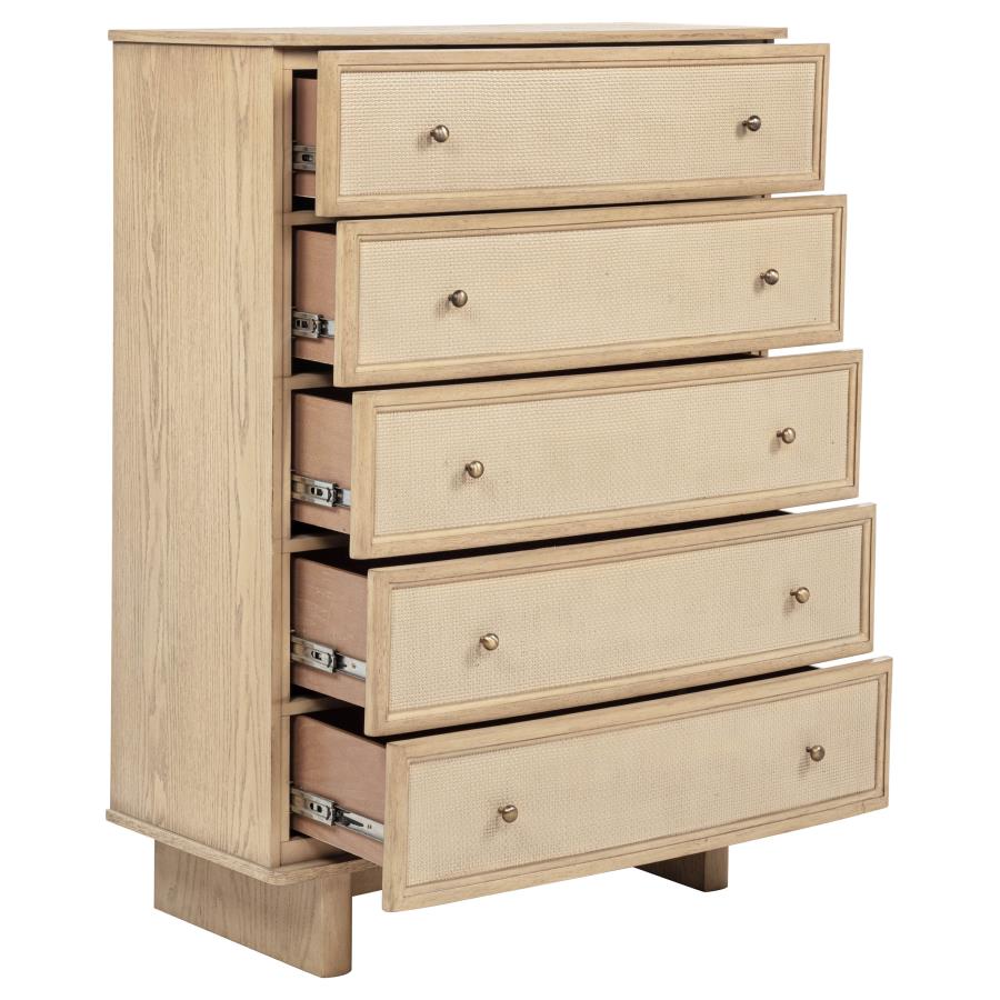 Kailani 5-drawer Bedroom Chest of Drawers Beige Oak - Home & Sleep Outlet