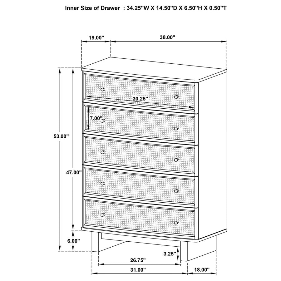 Kailani 5-drawer Bedroom Chest of Drawers Beige Oak - Home & Sleep Outlet