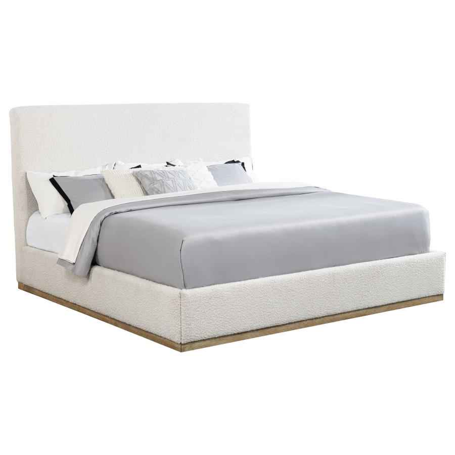 Knox Eastern King Bouclé Upholstered Platform Bed Cream