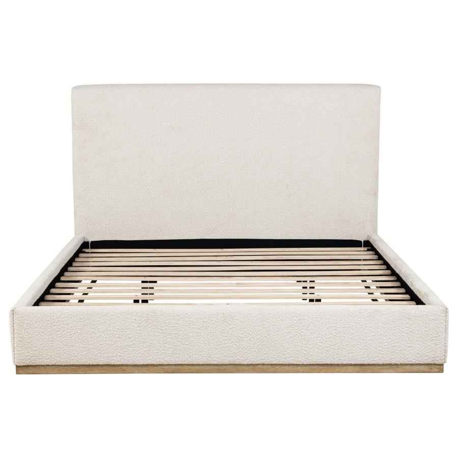 Knox Eastern King Bouclé Upholstered Platform Bed Cream