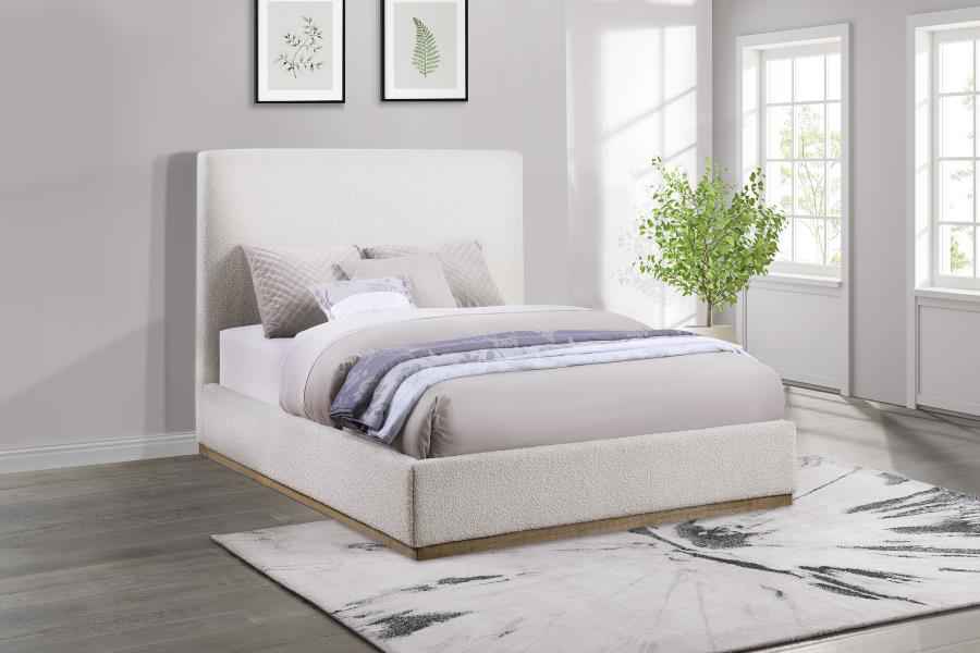 Knox Queen Bouclé Upholstered Platform Bed Cream