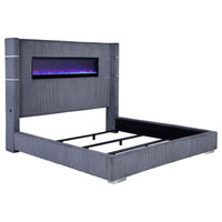 Tisdall Upholstered Eastern King Flame Visualizer Bed Grey