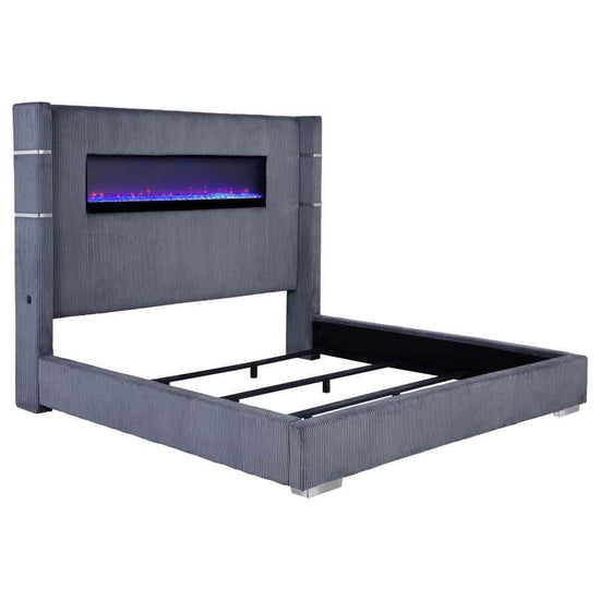 Tisdall Upholstered Eastern King Flame Visualizer Bed Grey