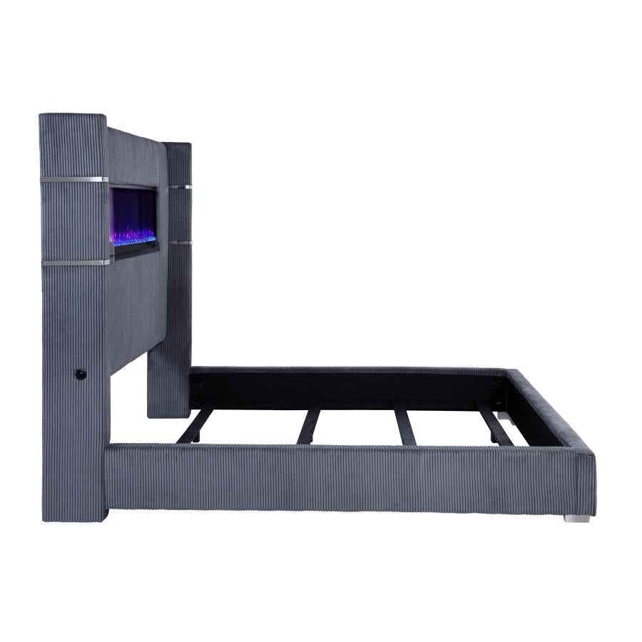 Tisdall Upholstered Eastern King Flame Visualizer Bed Grey