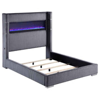 Tisdall Upholstered Queen Flame Visualizer Bed Grey