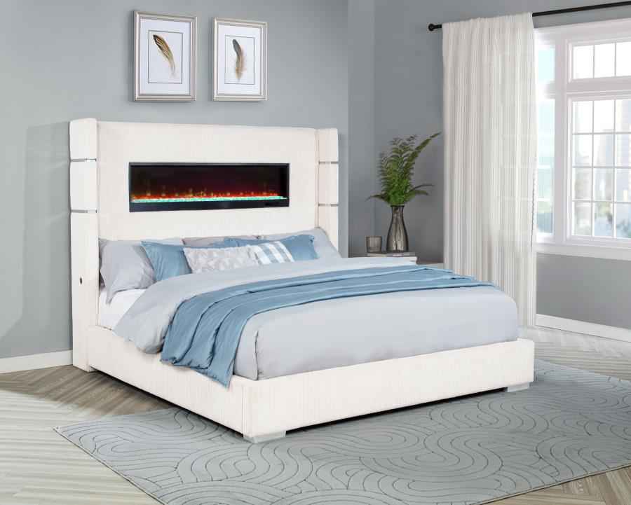 Tisdall Upholstered Eastern King Flame Visualizer Bed Cream - Home & Sleep Outlet