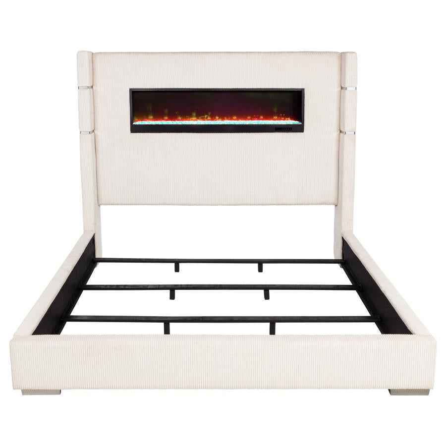 Tisdall Upholstered Eastern King Flame Visualizer Bed Cream - Home & Sleep Outlet