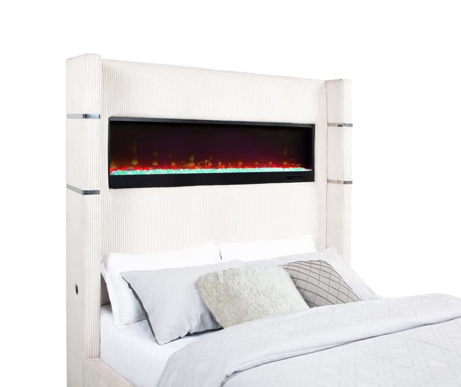 Tisdall Upholstered Queen Flame Visualizer Bed Cream - Home & Sleep Outlet