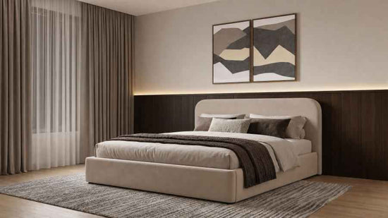 Anders Upholstered Eastern King Storage Lift Platform Bed Beige