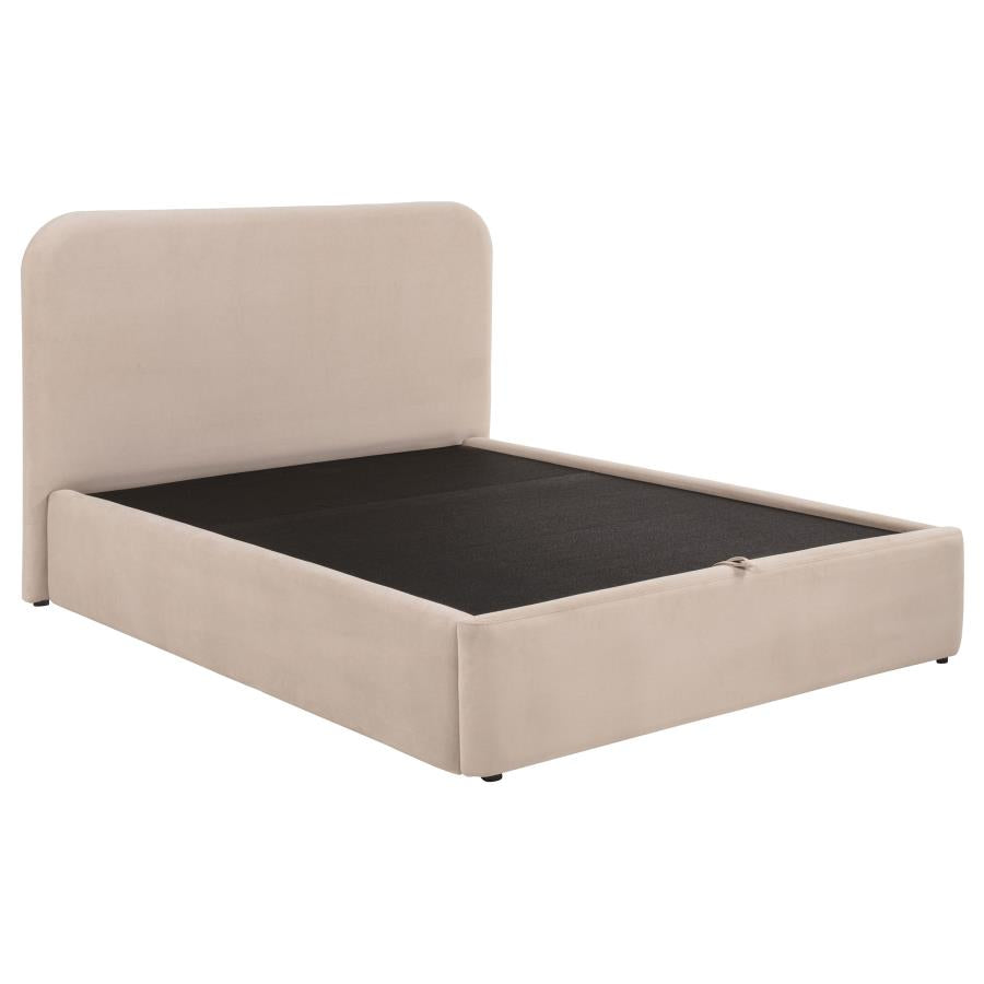 Home & Sleep Outlet - Anders Upholstered Eastern King Storage Lift Platform Bed Beige