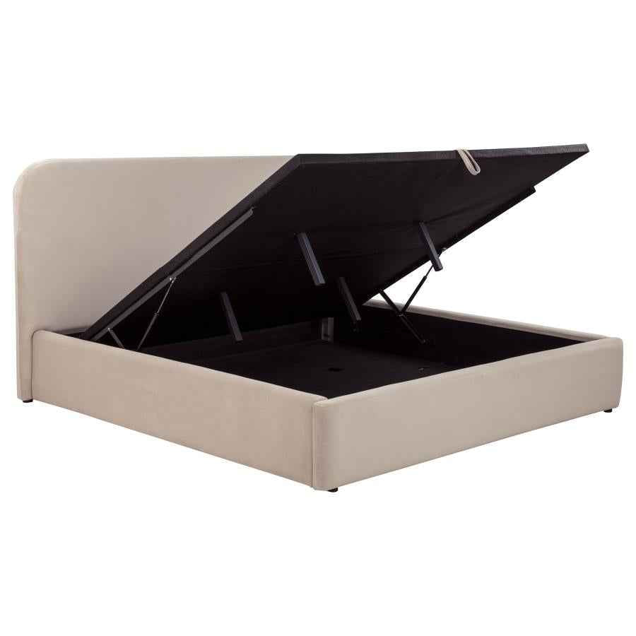 Anders Upholstered Eastern King Storage Lift Platform Bed Beige - Home & Sleep Outlet