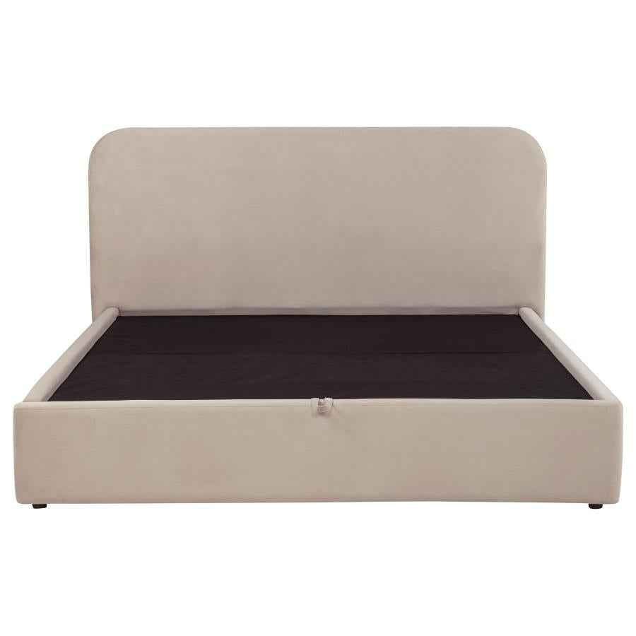 Anders Upholstered Eastern King Storage Lift Platform Bed Beige - Home & Sleep Outlet