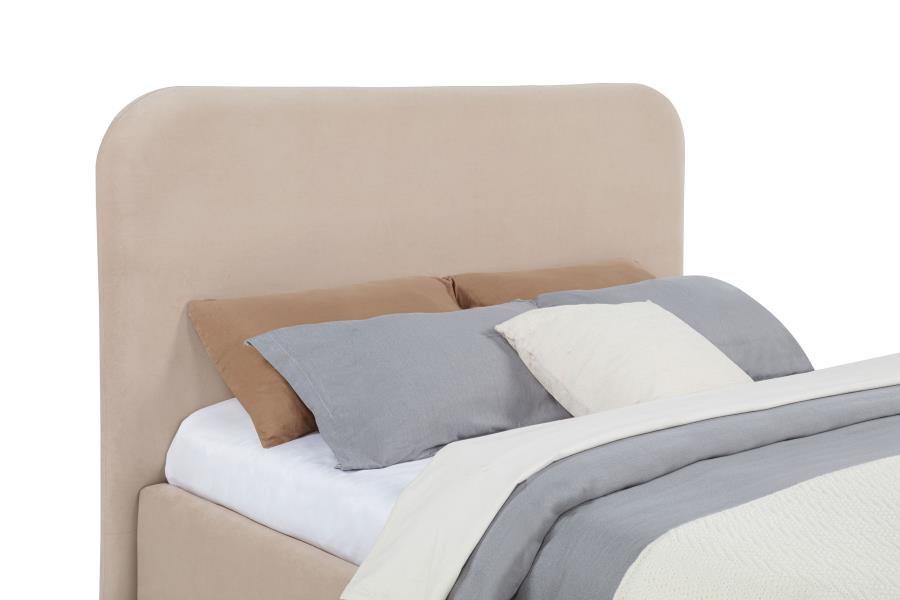 Home & Sleep Outlet - Anders Upholstered Eastern King Storage Lift Platform Bed Beige
