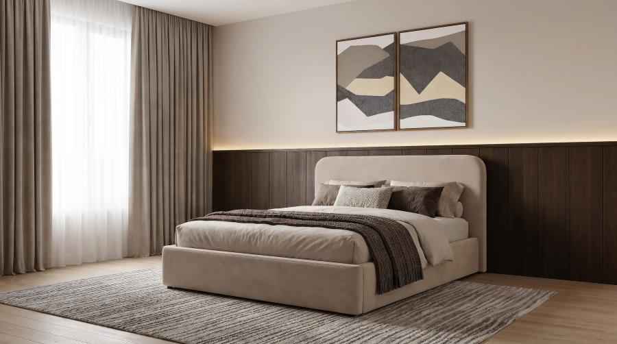 Anders Upholstered Queen Storage Lift Platform Bed Beige - Home & Sleep Outlet