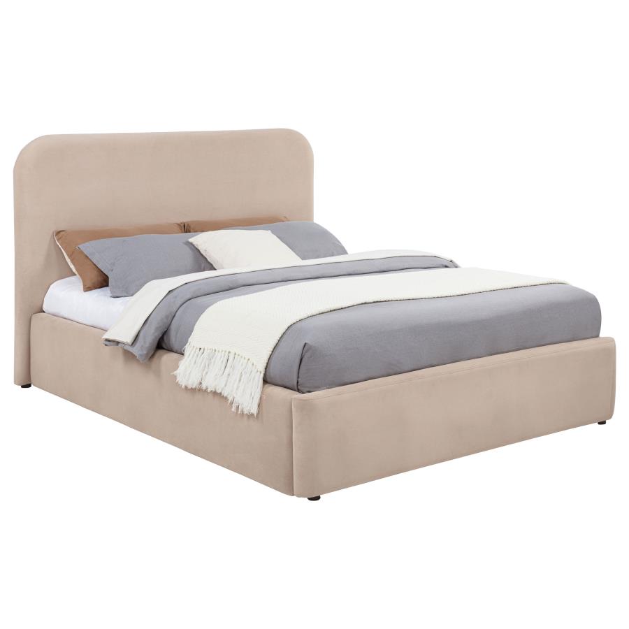 Home & Sleep Outlet - Anders Upholstered Queen Storage Lift Platform Bed Beige