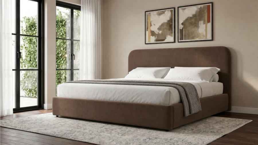 Anders Upholstered Eastern King Storage Lift Platform Bed Chocolate - Home & Sleep Outlet