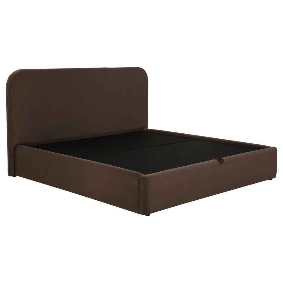 Anders Upholstered Eastern King Storage Lift Platform Bed Chocolate - Home & Sleep Outlet