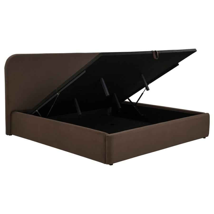 Anders Upholstered Eastern King Storage Lift Platform Bed Chocolate - Home & Sleep Outlet