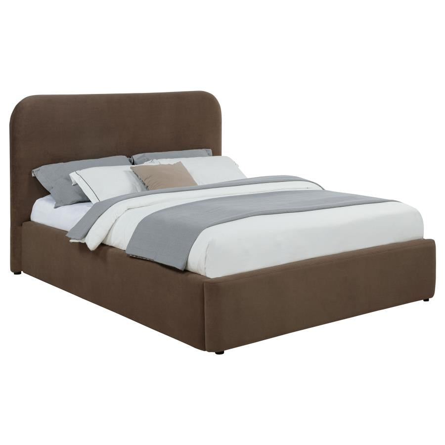 Home & Sleep Outlet - Anders Upholstered Eastern King Storage Lift Platform Bed Chocolate