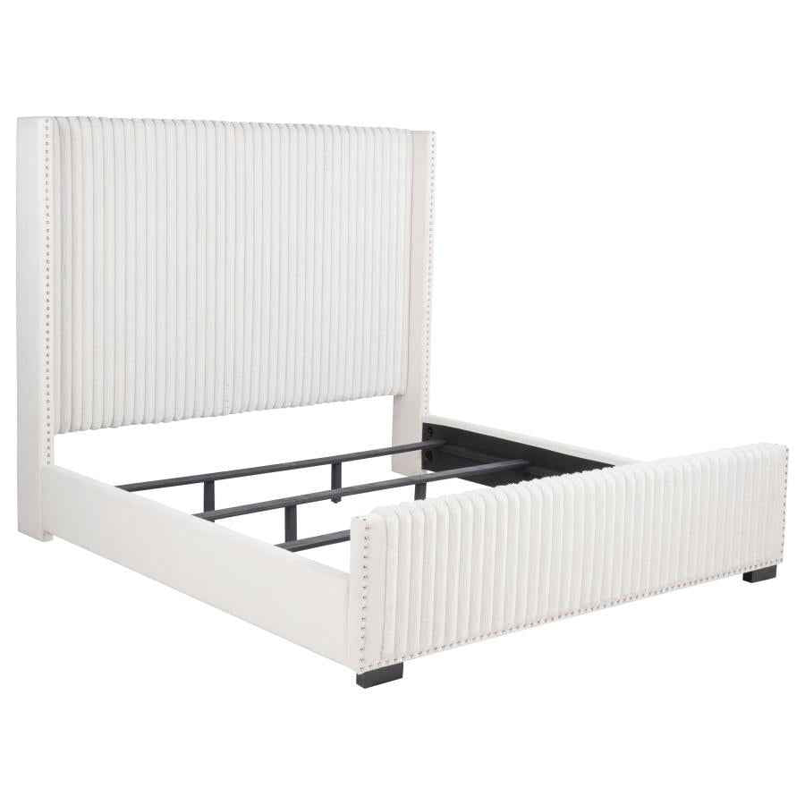 Natasha 65-inch Upholstered Eastern King Wingback Bed Cream - Home & Sleep Outlet